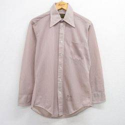 【50%OFF】L★古着 シアーズ 長袖 シャツ メンズ 80年代 80s ベージュ系他 カーキ ストライプ 25jun23 中古 トップス