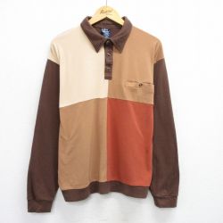 XL★古着 長袖 ポロ シャツ メンズ マルチカラー 茶他 ブラウン 【spe】 25jun23 中古 トップス