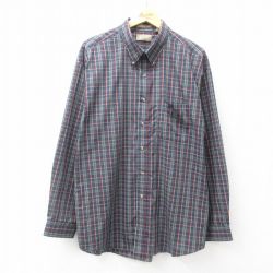 【50%OFF】XL★古着 アロー 長袖 シャツ メンズ ロング丈 ボタンダウン 紺他 ネイビー チェック 25jun23 中古 トップス