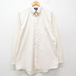 XL★古着 長袖 シャツ メンズ ロング丈 ボタンダウン 生成り 25jun25 中古 トップス
