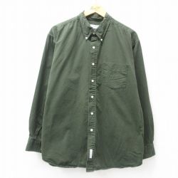 【50%OFF】XL★古着 長袖 シャツ メンズ 90年代 90s ボタンダウン 濃緑 グリーン 25jun25 中古 トップス