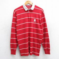 【50%OFF】L★古着 長袖 ラガー シャツ メンズ 90年代 90s ネブラスカ フットボール USA製 赤他 レッド ボーダー 25jun25 中古 トップス