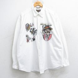 XL★古着 長袖 シャツ メンズ インディアン 馬車 男性 刺繍 コットン 白 ホワイト 25jun25 中古 トップス
