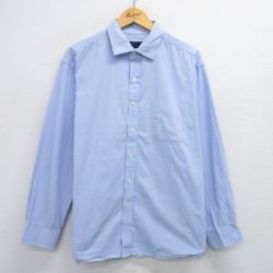 XL★古着 長袖 シャツ メンズ 大きいサイズ コットン 薄紺他 ネイビー チェック 25jun26 中古 トップス