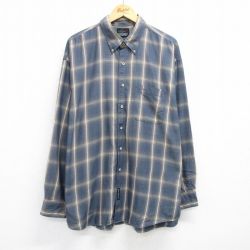 XL★古着 グレッグノーマン 長袖 シャツ メンズ 大きいサイズ ロング丈 コットン ボタンダウン 紺他 ネイビー チェック 25jun26 中古 トップス