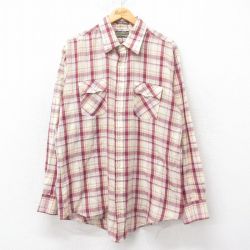 XL★古着 シアーズ 長袖 シャツ メンズ 90年代 90s ロング丈 エンジ他 チェック 25jun30 中古 トップス