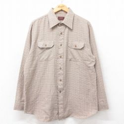 XL★古着 長袖 シャツ メンズ 90年代 90s ベージュ他 カーキ チェック 25jun30 中古 トップス