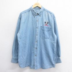 【50%OFF】XL★古着 長袖 シャツ メンズ シラキュース CRUNCH ボタンダウン 紺 ネイビー デニム 25jun30 中古 トップス