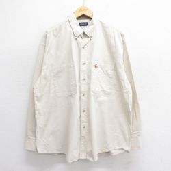 XL★古着 長袖 シャツ メンズ 90年代 90s エンブレム 大きいサイズ コットン ボタンダウン 生成り 25jun30 中古 トップス