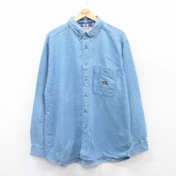 XL★古着 ラングラー Wrangler 長袖 シャツ メンズ 90年代 90s 鳥 大きいサイズ ボタンダウン 紺 ネイビー デニム 【spe】 25jun30 中古 トップス