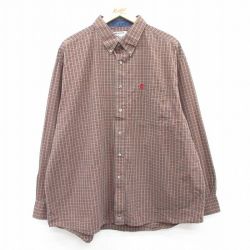 XL★古着 ラングラー Wrangler 長袖 ウエスタン シャツ メンズ PBR 大きいサイズ コットン ボタンダウン 茶他 ブラウン チェック 25jun30 中古 トップス