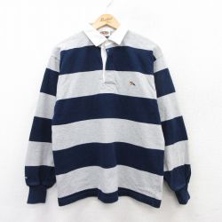 M★古着 バーバリアン 長袖 ラガー シャツ メンズ 90年代 90s 旗 コットン カナダ製 グレー 霜降り他 ボーダー 【spe】 25jul02 中古 トップス