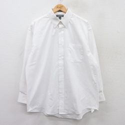XL★古着 長袖 シャツ メンズ オックスフォード ロング丈 ボタンダウン 白 ホワイト 25jul02 中古 トップス