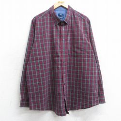 【20%OFF】XL★古着 長袖 シャツ メンズ 大きいサイズ ボタンダウン エンジ他 チェック 25jul03 中古 トップス