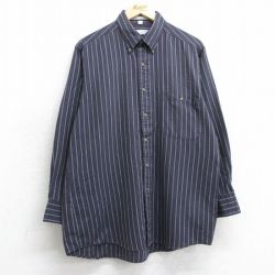 【50%OFF】L★古着 バンヒューセン 長袖 シャツ メンズ 90年代 90s ボタンダウン 紺他 ネイビー ストライプ 25jul03 中古 トップス