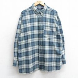XL★古着 長袖 シャツ メンズ 00年代 00s コットン ボタンダウン 薄紺系他 ネイビー チェック 25jul03 中古 トップス