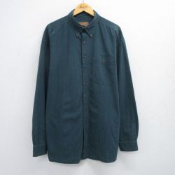 XL★古着 長袖 シャツ メンズ 90年代 90s UTAH 大きいサイズ ロング丈 コットン ボタンダウン 緑 グリーン 25jul03 中古 トップス