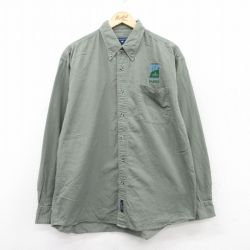 XL★古着 長袖 シャツ メンズ PARKS 大きいサイズ コットン ボタンダウン 濃緑 グリーン 25jul05 中古 トップス