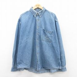 XL★古着 長袖 シャツ メンズ Rockport 大きいサイズ コットン ボタンダウン 紺 ネイビー デニム 25jul05 中古 トップス