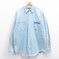 XL★古着 ハーレーダビッドソン Harley Davidson 長袖 シャツ メンズ ワンポイントロゴ 大きいサイズ コットン 紺 ネイビー デニム 25aug08 中古 トップス