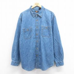 【20%OFF】XL★古着 ルート66 長袖 シャツ メンズ 00年代 00s 大きいサイズ コットン 紺 ネイビー デニム 25aug08 中古 トップス