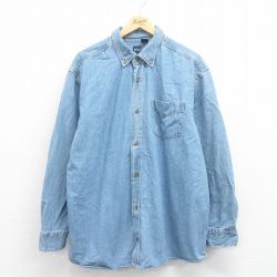 XL★古着 ベーシックエディションズ 長袖 シャツ メンズ 大きいサイズ コットン ボタンダウン 紺 ネイビー デニム 25aug08 中古 トップス