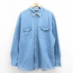 【20%OFF】XL★古着 ベーシックエディションズ 長袖 シャツ メンズ 90年代 90s 大きいサイズ コットン 紺 ネイビー デニム 25aug08 中古 トップス