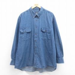 XL★古着 長袖 シャツ メンズ 大きいサイズ コットン ボタンダウン 紺 ネイビー デニム 25aug08 中古 トップス