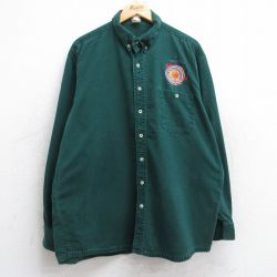 XL★古着 長袖 シャツ メンズ 90年代 90s IBEW 58 大きいサイズ コットン ボタンダウン USA製 緑 グリーン 25aug18 中古 トップス