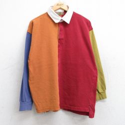 L★古着 長袖 ラガー シャツ メンズ 90年代 90s クレイジーパターン マルチカラー コットン 赤他 レッド 【spe】 25aug18 中古 トップス