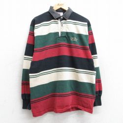 【50%OFF】バーバリアン 00s 長袖ラガーシャツ グエルフ グリーンボーダー L | 古着