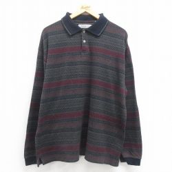 【50%OFF】XL★古着 長袖 ポロ シャツ メンズ 大きいサイズ エンジ他 25aug18 中古 トップス