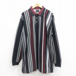 【50%OFF】XL★古着 グレッグノーマン 長袖 ポロ シャツ メンズ ワンポイントロゴ 鹿の子 大きいサイズ ロング丈 コットン 黒 ブラック ストライプ 25aug18 中古 トップス