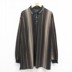 XL★古着 長袖 ポロ シャツ メンズ 90年代 90s 鹿の子 大きいサイズ ロング丈 緑他 グリーン ストライプ 25aug18 中古 トップス