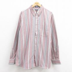 XL★古着 マンハッタン 長袖 シャツ メンズ 00年代 00s 大きいサイズ ボタンダウン エンジ他 ストライプ 25aug18 中古 トップス