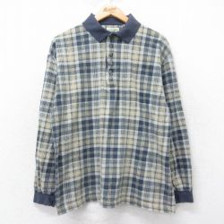 XL★古着 セントジョンズベイ 長袖 ポロ シャツ メンズ 00年代 00s コットン 紺他 ネイビー チェック 25aug20 中古 トップス