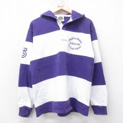 M★古着 バーバリアン 長袖 ラガー シャツ パーカー メンズ 90年代 90s Find コットン カナダ製 紫他 パープル ボーダー 【spe】 25aug20 中古 トップス