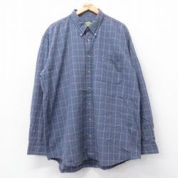 XL★古着 カベラス 長袖 シャツ メンズ 00年代 00s 大きいサイズ ロング丈 コットン ボタンダウン 薄紺他 ネイビー チェック 25aug20 中古 トップス