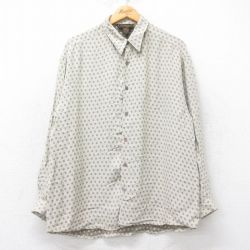 XL★古着 長袖 シャツ メンズ 90年代 90s 総柄 レーヨン ベージュ他 カーキ 25aug20 中古 トップス