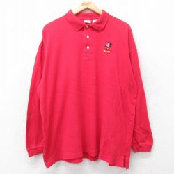 【50%OFF】ディズニー 00s 長袖ポロシャツ ミッキーマウス レッド XL | 古着