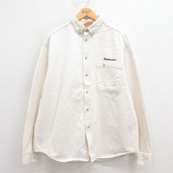 XL★古着 長袖 シャツ メンズ バドワイザー コットン ボタンダウン 生成り 25aug23 中古 トップス