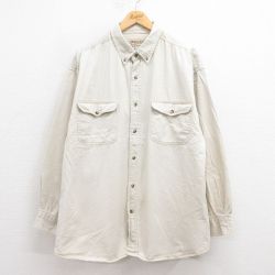 XL★古着 長袖 シャツ メンズ 00年代 00s 大きいサイズ ロング丈 コットン ボタンダウン 薄ベージュ カーキ 25aug23 中古 トップス