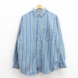 XL★古着 ベーシックエディションズ 長袖 シャツ メンズ 00年代 00s コットン ボタンダウン 紺他 ネイビー ストライプ 【spe】 25aug23 中古 トップス