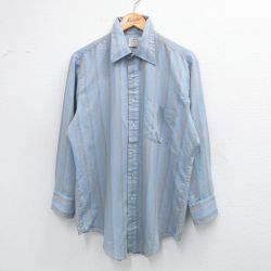 XL★古着 アロー 長袖 シャツ メンズ 70年代 70s USA製 薄青他 ブルー ストライプ 25aug25 中古 トップス