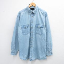 XL★古着 長袖 シャツ メンズ コットン ボタンダウン 薄紺 ネイビー デニム 25aug25 中古 トップス