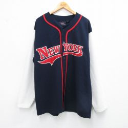 XL★古着 長袖 ベースボール シャツ メンズ ニューヨーク 大きいサイズ 紺他 ネイビー 25aug25 中古 トップス