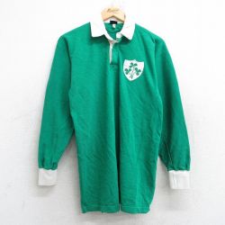 S★古着 長袖 ラガー シャツ メンズ 80年代 80s クローバー 開襟 オープンカラー アイルランド製 緑 グリーン 25aug25 中古 トップス