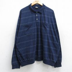 XL★古着 HABAND 長袖 ポロ シャツ メンズ 大きいサイズ 紺 ネイビー 25aug25 中古 トップス