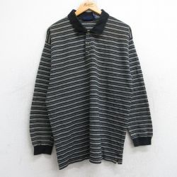 M★古着 FADED GLORY 長袖 ポロ シャツ メンズ 00年代 00s コットン 黒他 ブラック ボーダー 25aug25 中古 トップス
