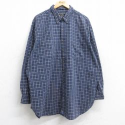 XL★古着 G.H.BASS 長袖 シャツ メンズ 大きいサイズ ロング丈 コットン ボタンダウン 紺他 ネイビー チェック 25aug25 中古 トップス